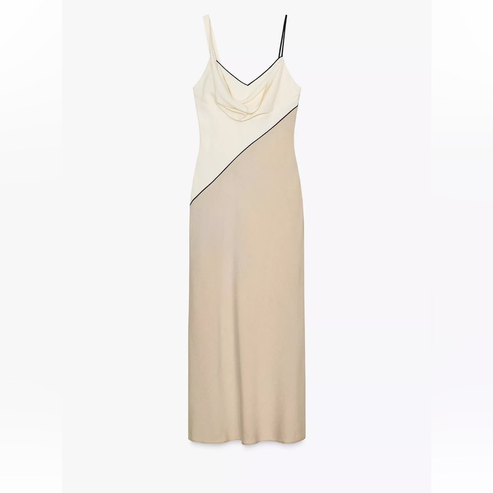 Zara Cream and Tan Midi Dress